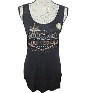 IFSE Women's Size Medium Black Gold Sequin Burnout Racerback Tank Top